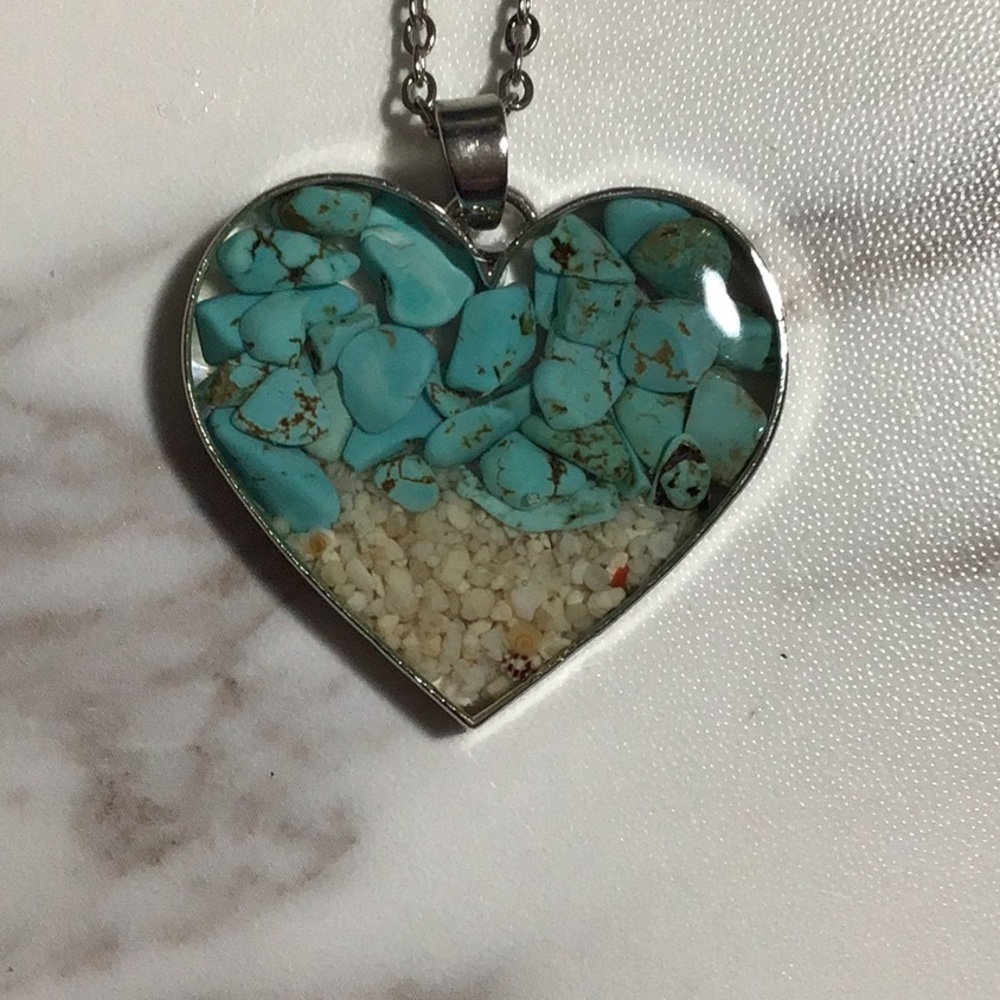 Encased Turquoise Heart Pendant on Chain